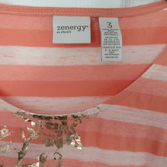 Chico's tunic top orange stripes with gold embellishment 3/4 sleeves Siz… - Picture 2 of 7